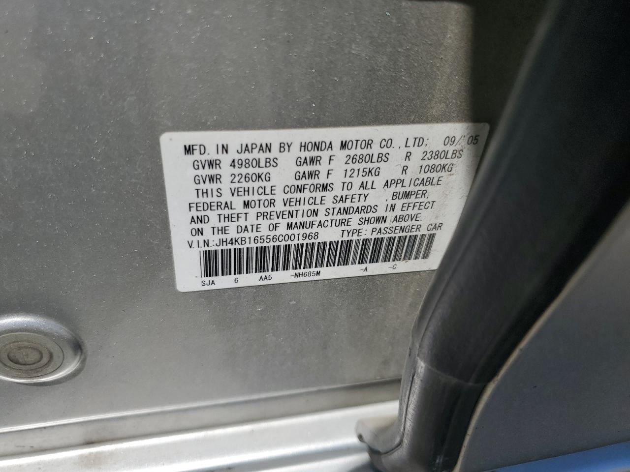 jh4kb16556c001968 JH4KB16556C001968 2006 Acura Rl