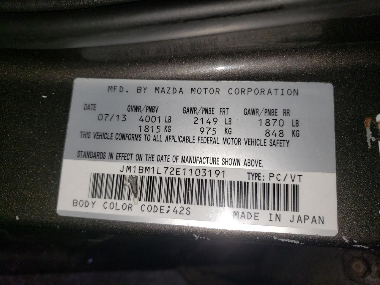 2014 Mazda 3 Touring VIN: JM1BM1L72E1103191 Lot: 63907785