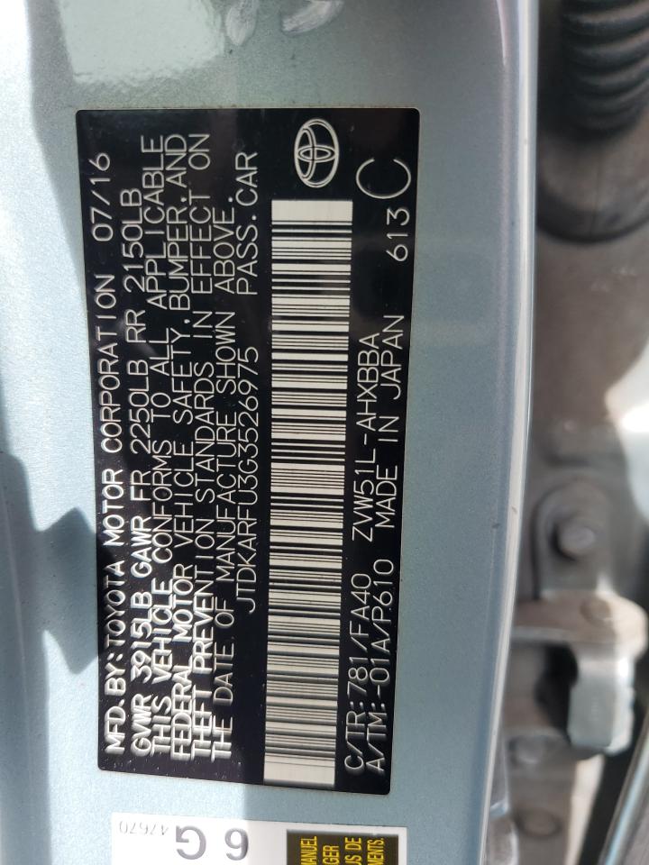 2016 Toyota Prius VIN: JTDKARFU3G3526975 Lot: 63864485