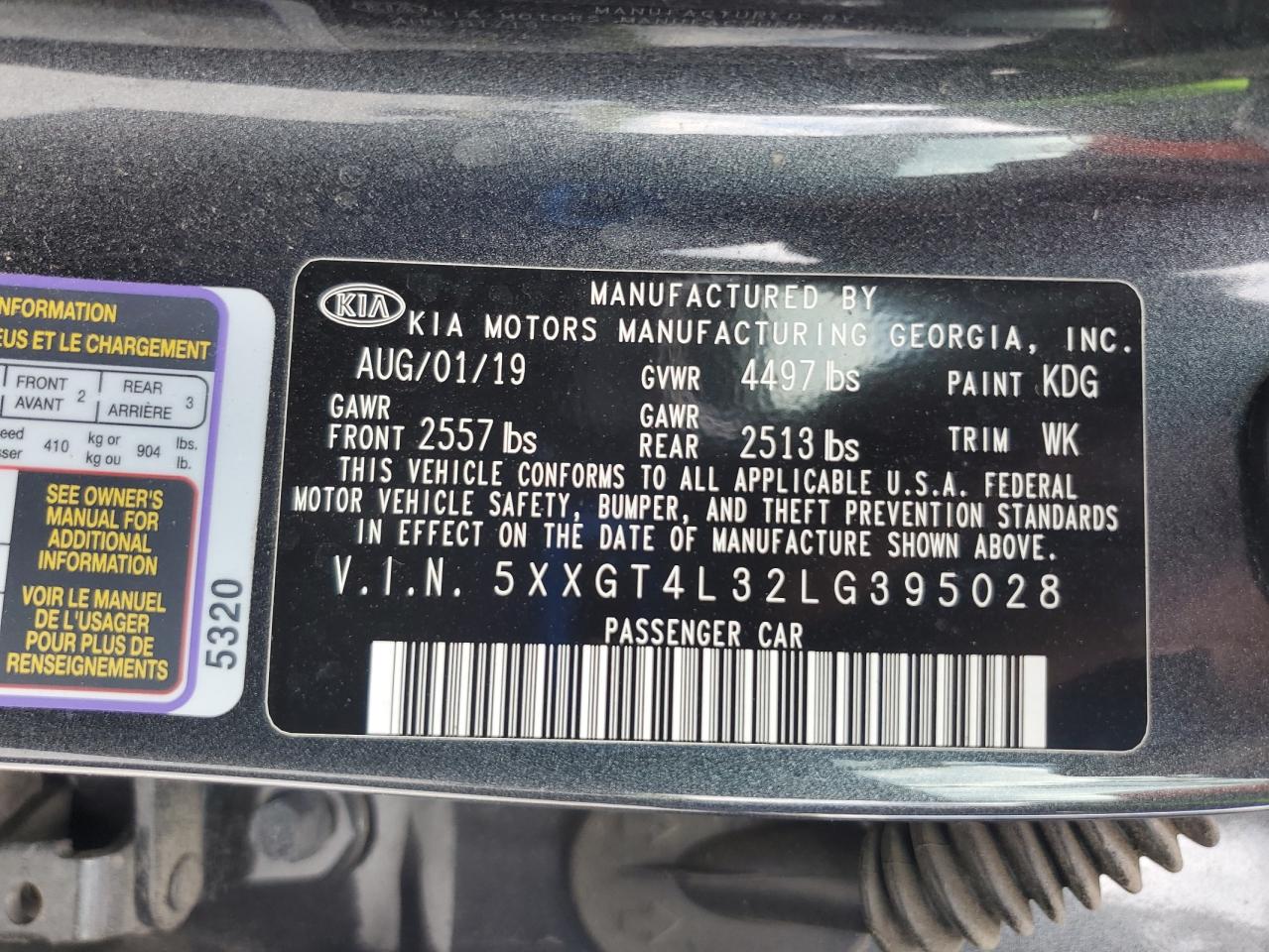 2020 Kia Optima Lx VIN: 5XXGT4L32LG395028 Lot: 64725805