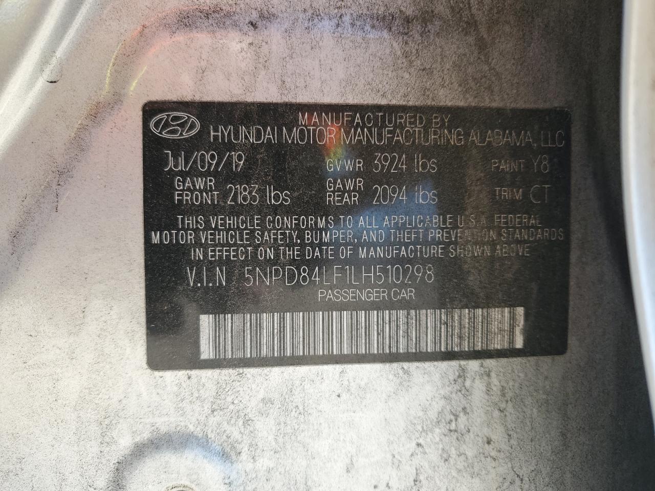 2020 Hyundai Elantra Sel VIN: 5NPD84LF1LH510298 Lot: 63185275