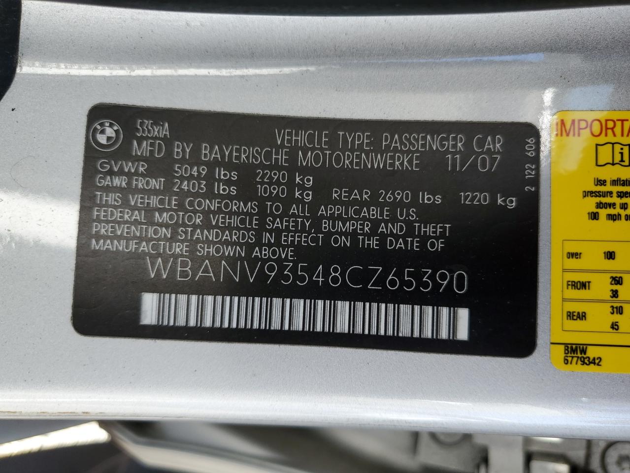 2008 BMW 535 Xi VIN: WBANV93548CZ65390 Lot: 63160175