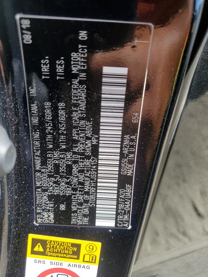2018 Toyota Highlander Le VIN: 5TDBZRFH1JS914157 Lot: 64795425