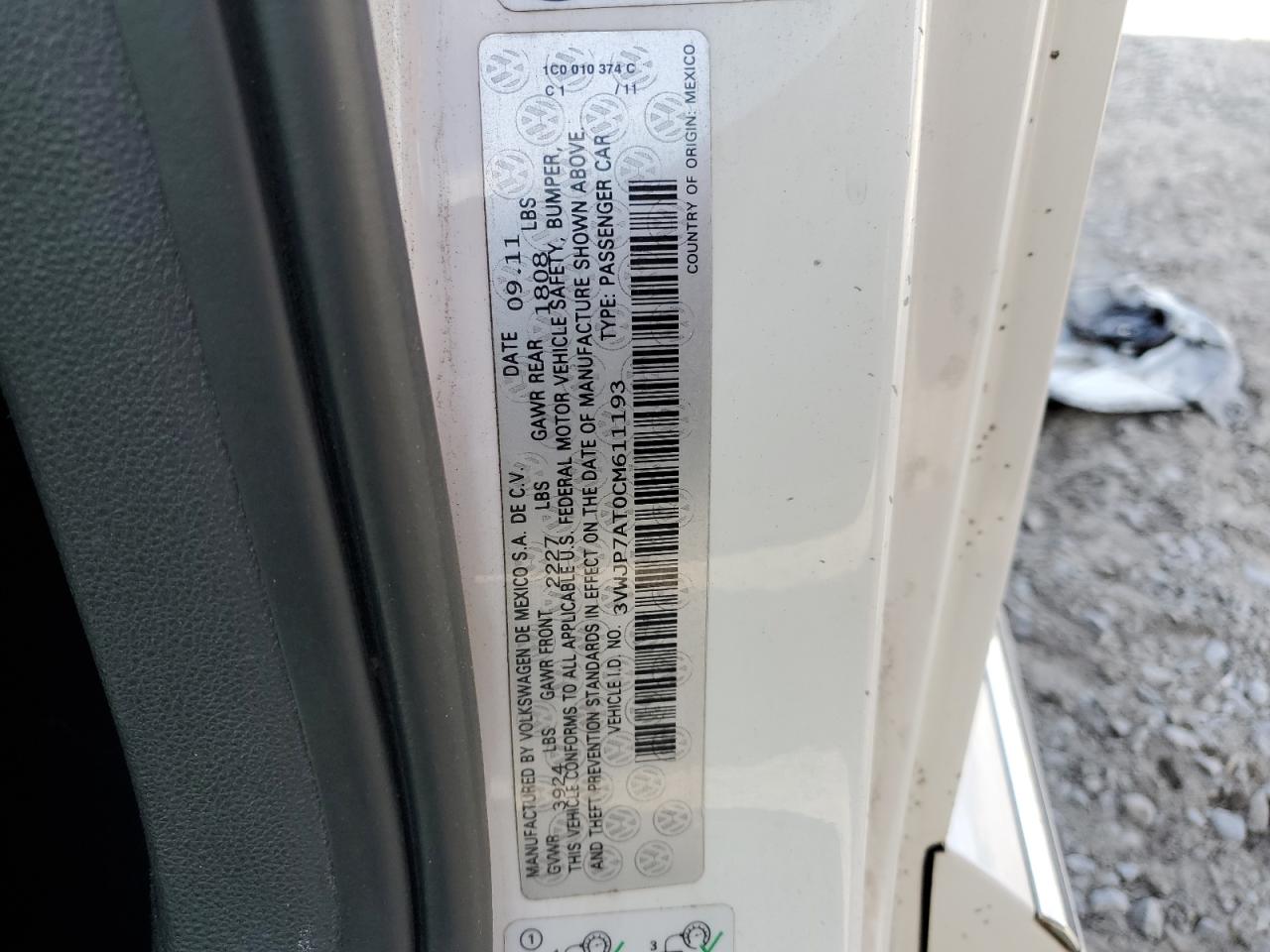 2012 Volkswagen Beetle VIN: 3VWJP7AT0CM611193 Lot: 65063655