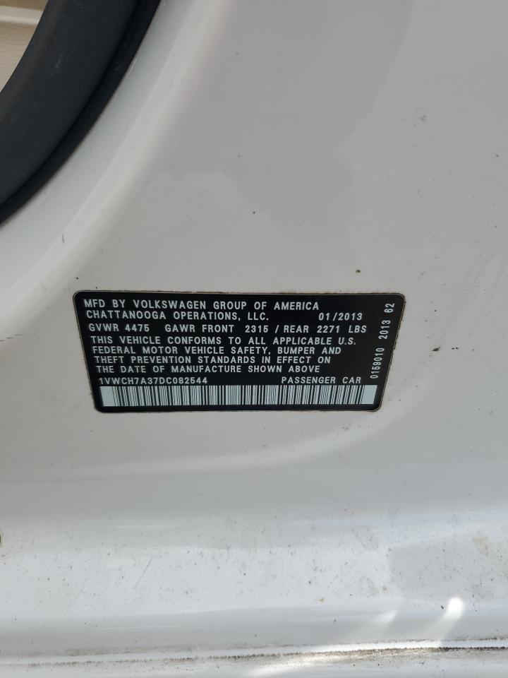2013 Volkswagen Passat Sel VIN: 1VWCH7A37DC082544 Lot: 64787145