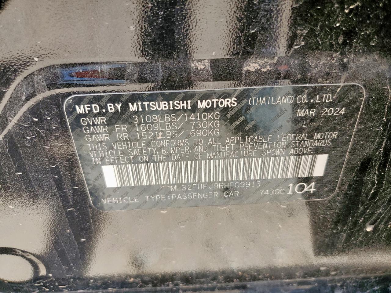 2024 Mitsubishi Mirage G4 Es VIN: ML32FUFJ9RHF09913 Lot: 65118805