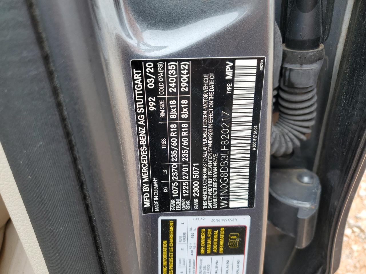 2020 Mercedes-Benz Glc 300 VIN: W1N0G8DB3LF820217 Lot: 64338035