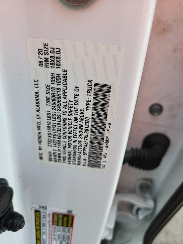 2020 Honda Ridgeline Rtl VIN: 5FPYK3F7XLB012320 Lot: 63284285