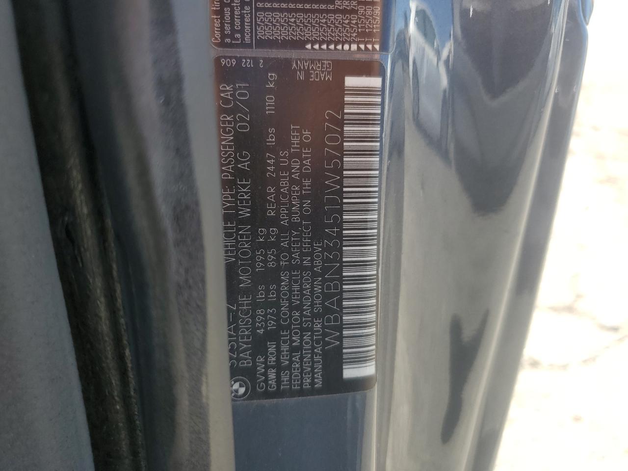 wbabn33451jw57072 WBABN33451JW57072 2001 BMW 325 Ci