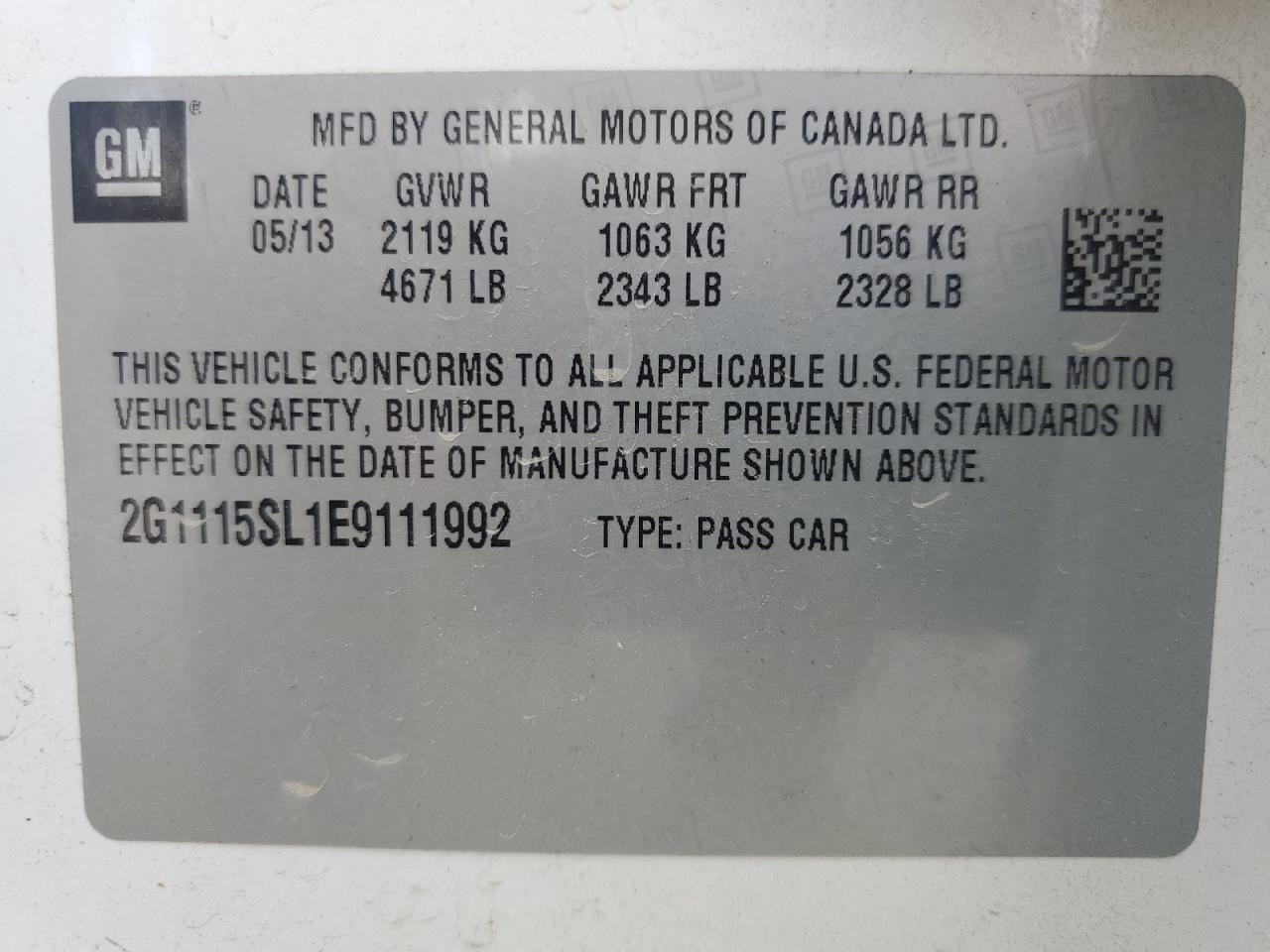 2014 Chevrolet Impala Lt VIN: 2G1115SL1E9111992 Lot: 64828335