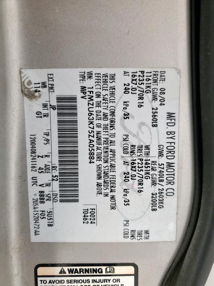 2005 Ford Explorer Xlt VIN: 1FMZU63K75ZA05884 Lot: 62812105
