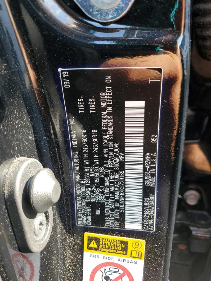 2019 Toyota Highlander Se VIN: 5TDJZRFH7KS729169 Lot: 63264555