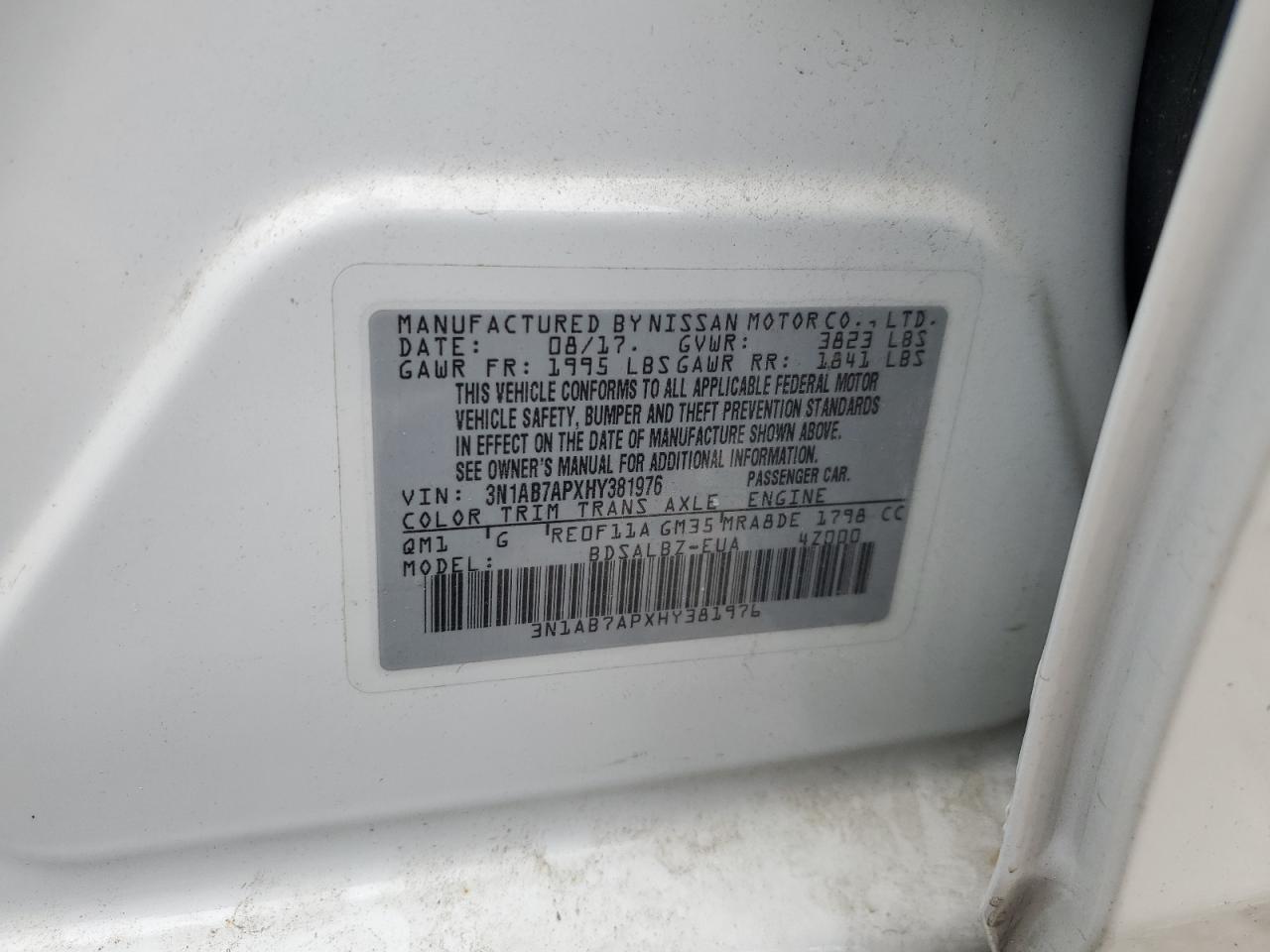 2017 Nissan Sentra S VIN: 3N1AB7APXHY381976 Lot: 64844215