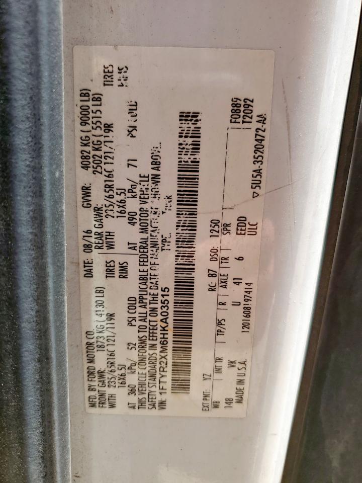 2017 Ford Transit T-250 VIN: 1FTYR2XM6HKA03515 Lot: 65855805