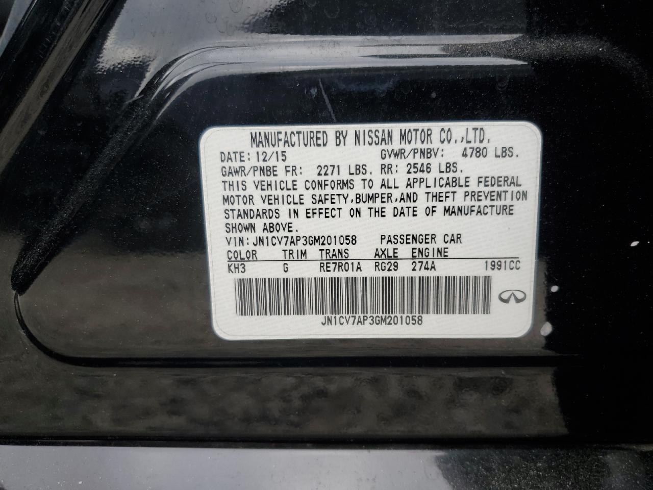 2016 Infiniti Q50 Base VIN: JN1CV7AP3GM201058 Lot: 64985895