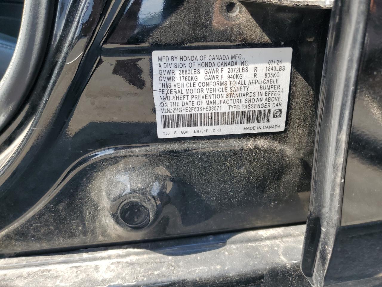 2025 Honda Civic Sport VIN: 2HGFE2F53SH508571 Lot: 65629595