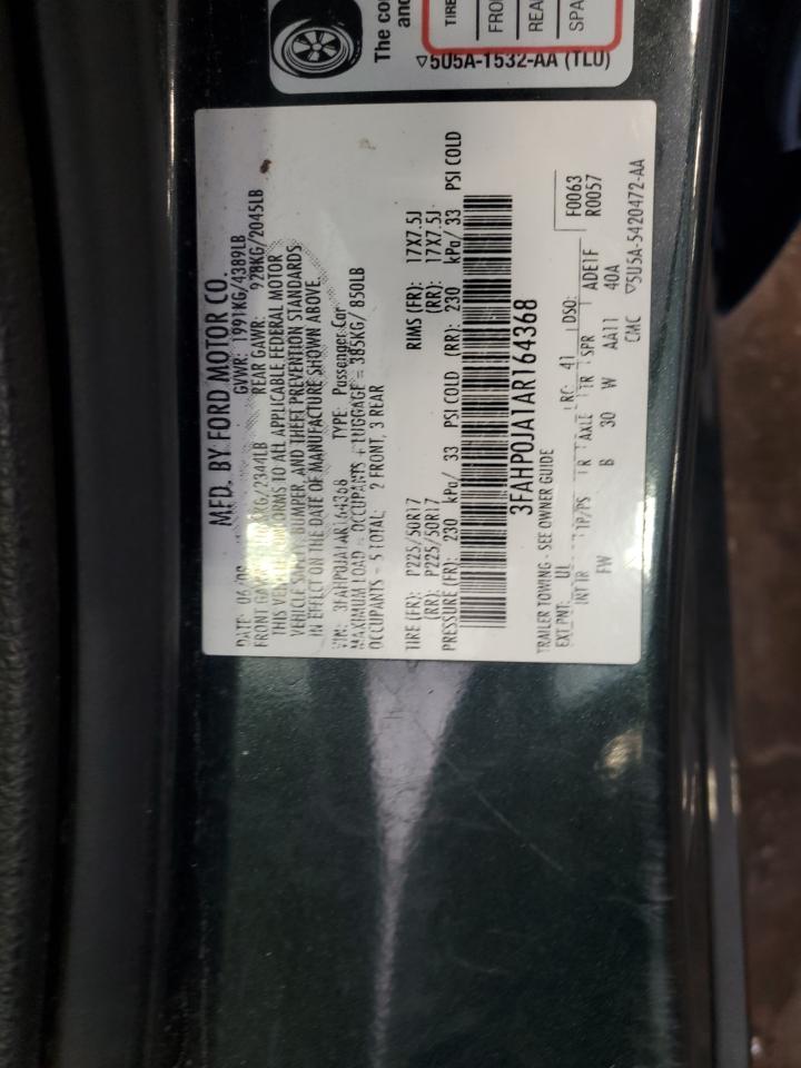2010 Ford Fusion Sel VIN: 3FAHP0JA1AR164368 Lot: 64211775