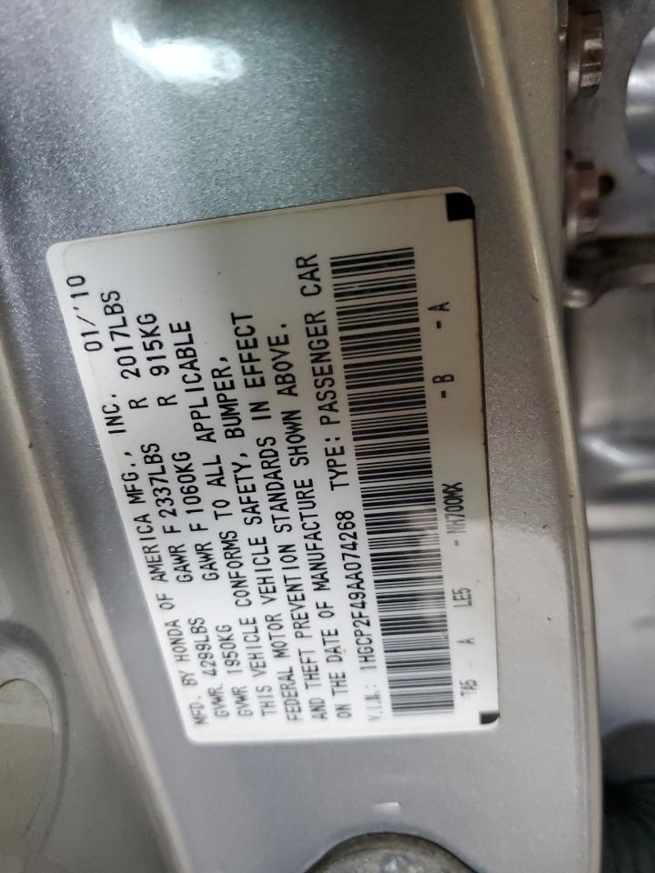 2010 Honda Accord Lxp VIN: 1HGCP2F49AA074268 Lot: 64180365