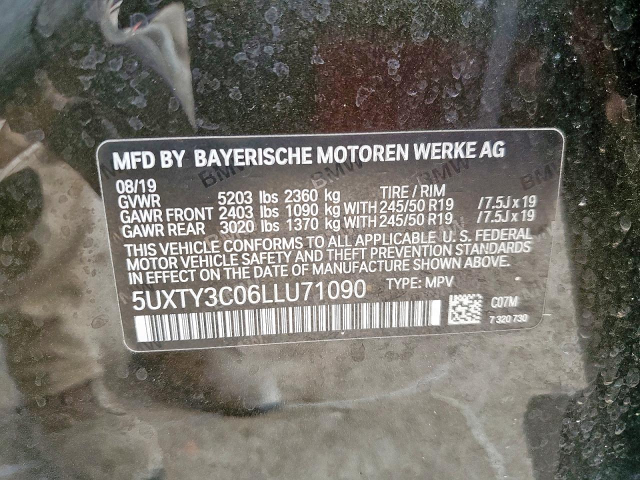 2020 BMW X3 Sdrive30I VIN: 5UXTY3C06LLU71090 Lot: 64761865