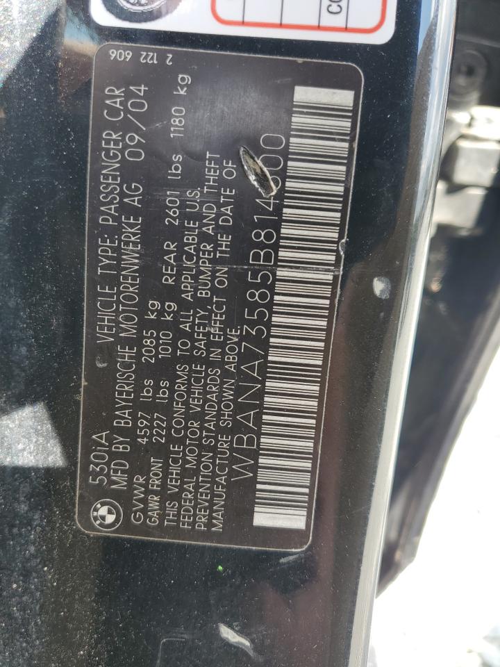 2005 BMW 530 I VIN: WBANA73585B814800 Lot: 64536185