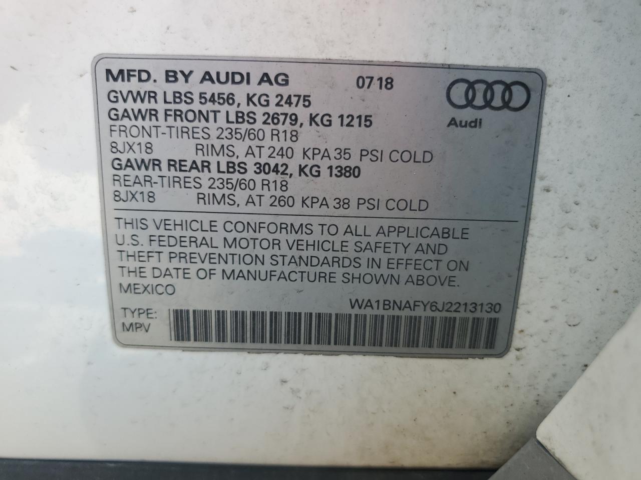 wa1bnafy6j2213130 WA1BNAFY6J2213130 2018 Audi Q5 Premium Plus