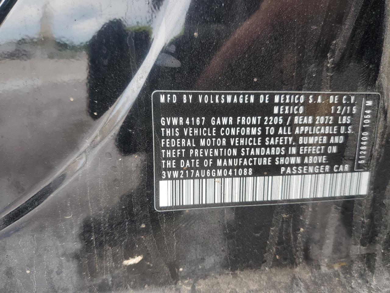 3vw217au6gm041088 3VW217AU6GM041088 2016 Volkswagen Golf S/Se