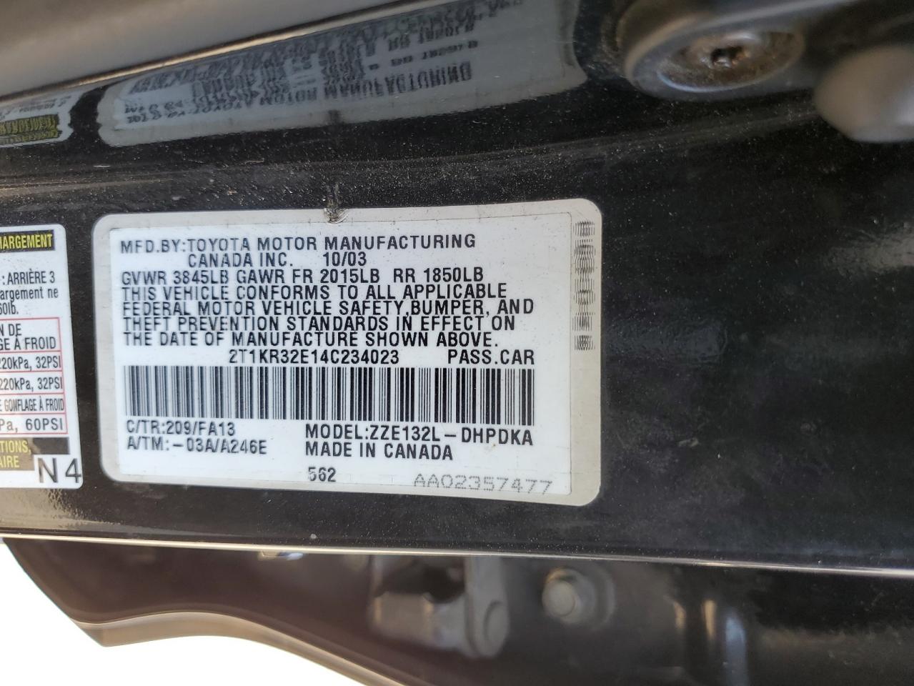 2004 Toyota Corolla Matrix Xr VIN: 2T1KR32E14C234023 Lot: 65400115