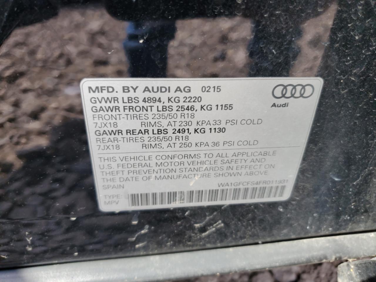 2015 Audi Q3 Prestige VIN: WA1GFCFS4FR011931 Lot: 66250425