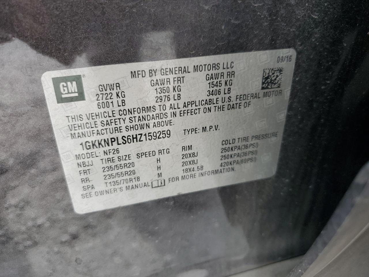 1gkknpls6hz159259 1GKKNPLS6HZ159259 2017 GMC Acadia Denali