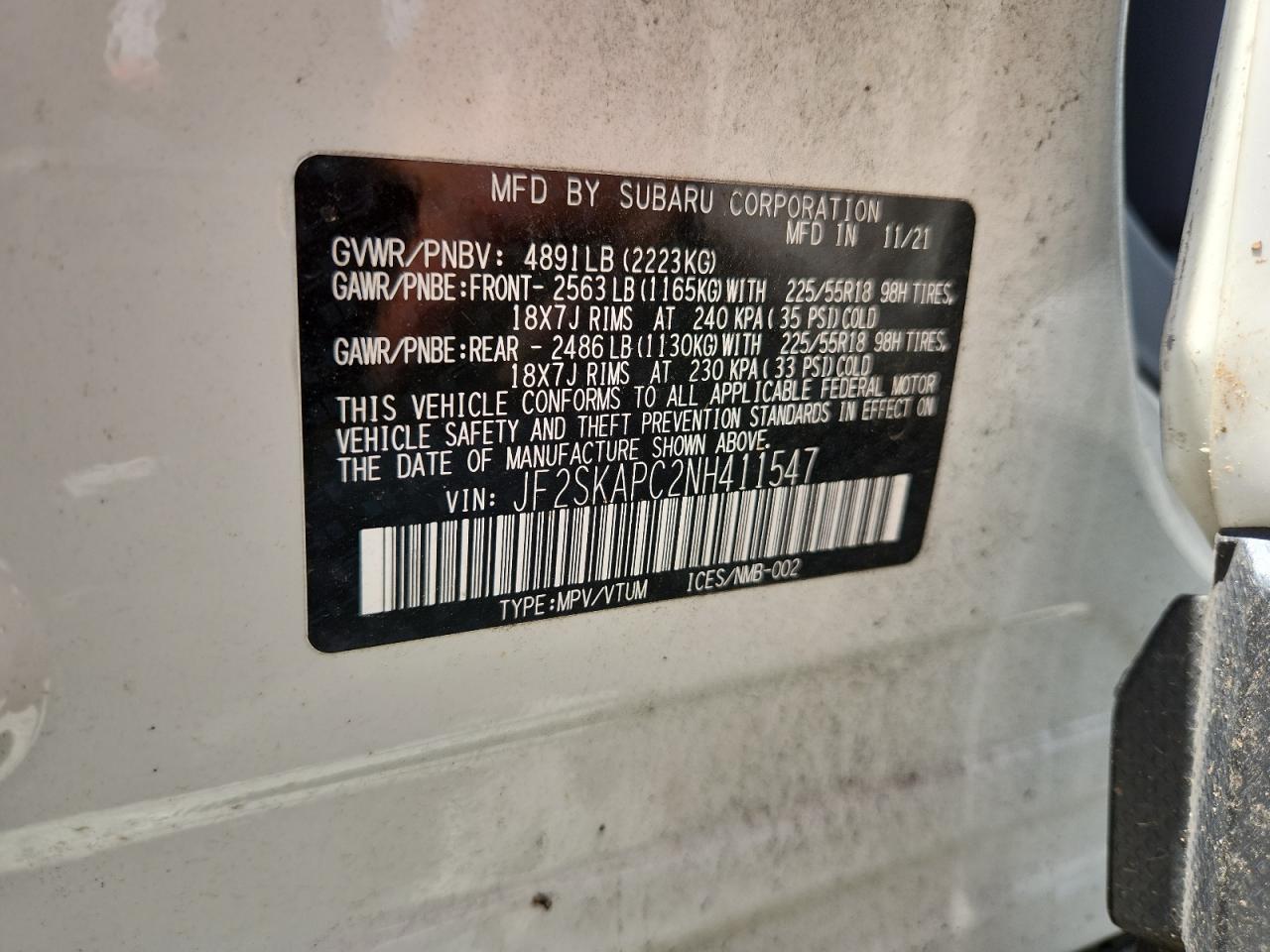 jf2skapc2nh411547 JF2SKAPC2NH411547 2022 Subaru Forester Limited