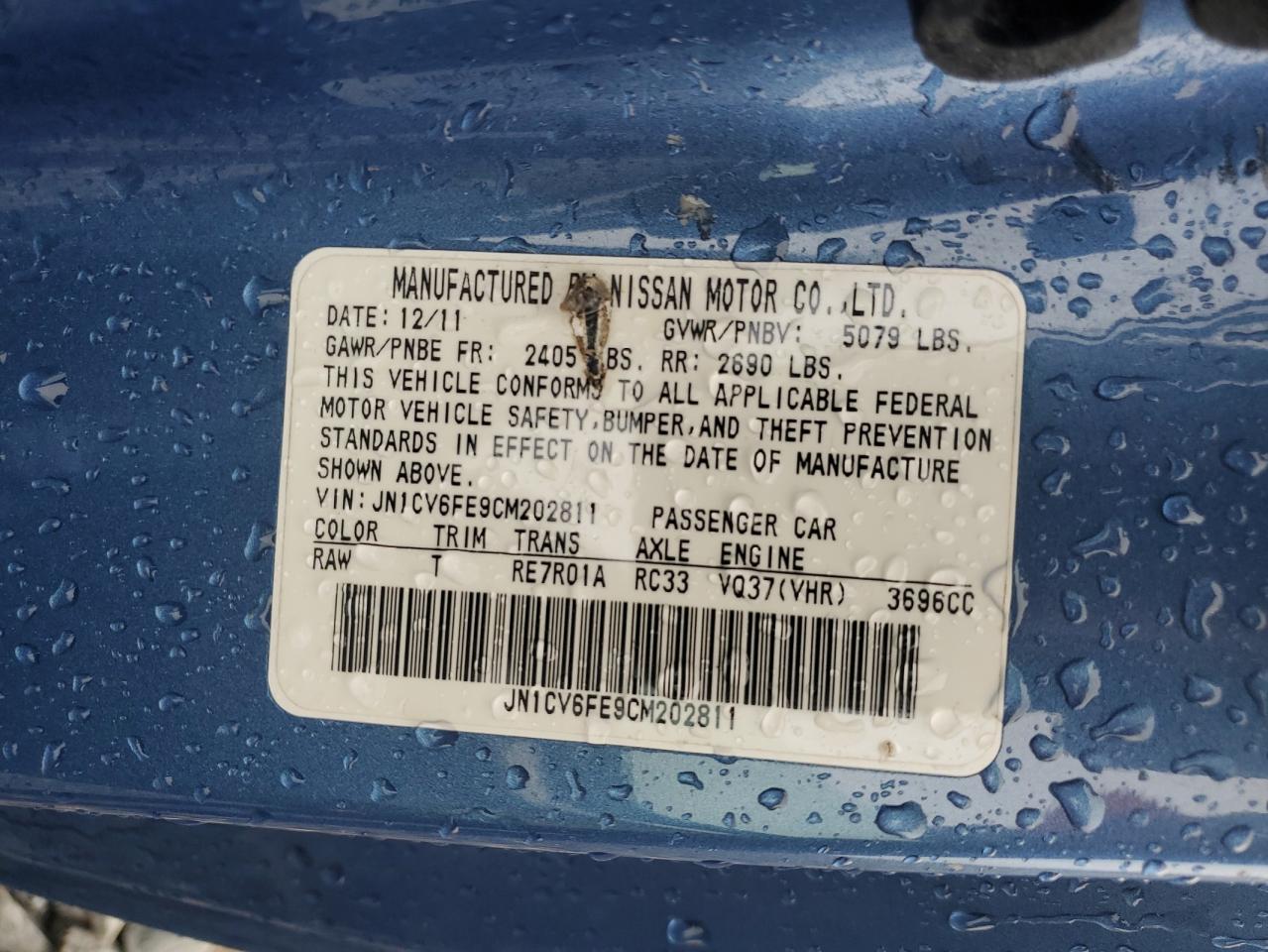 2012 Infiniti G37 Base VIN: JN1CV6FE9CM202811 Lot: 63583275