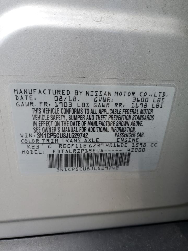 2018 Nissan Kicks S VIN: 3N1CP5CU8JL529742 Lot: 63698375
