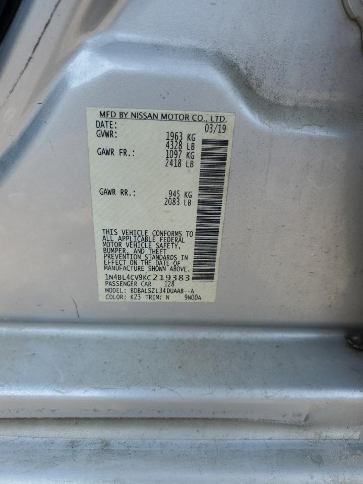 2019 Nissan Altima Sr VIN: 1N4BL4CV9KC219383 Lot: 65271905