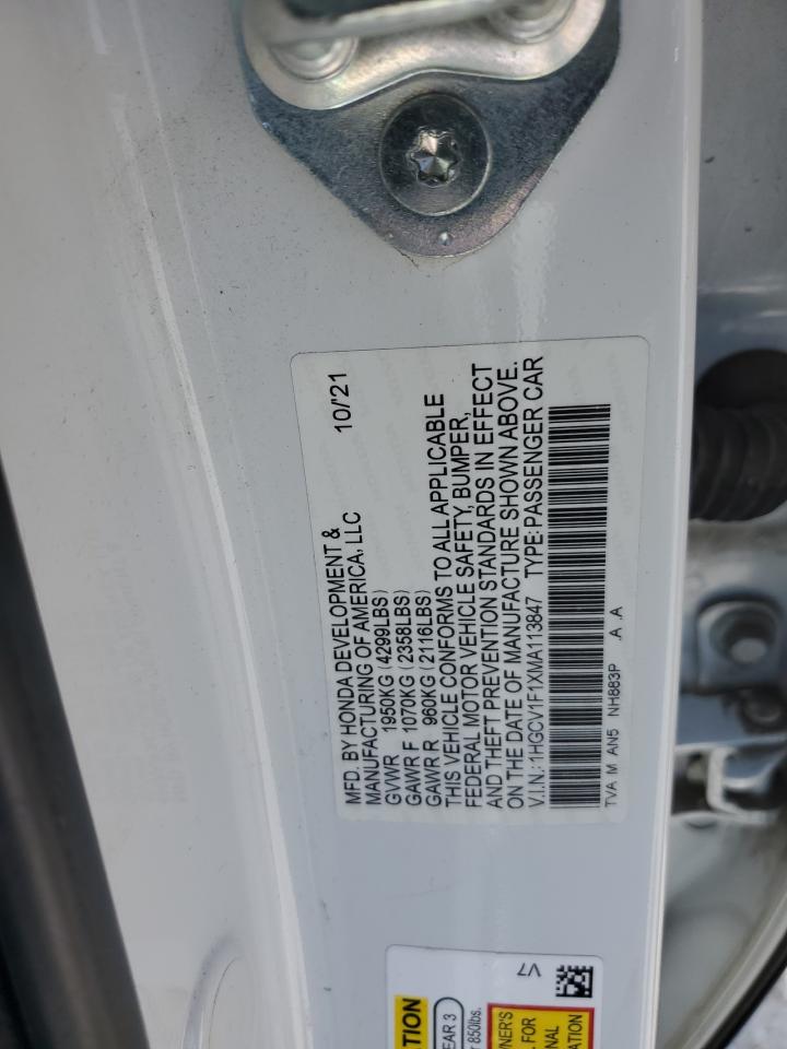 2021 Honda Accord Lx VIN: 1HGCV1F1XMA113847 Lot: 63915055