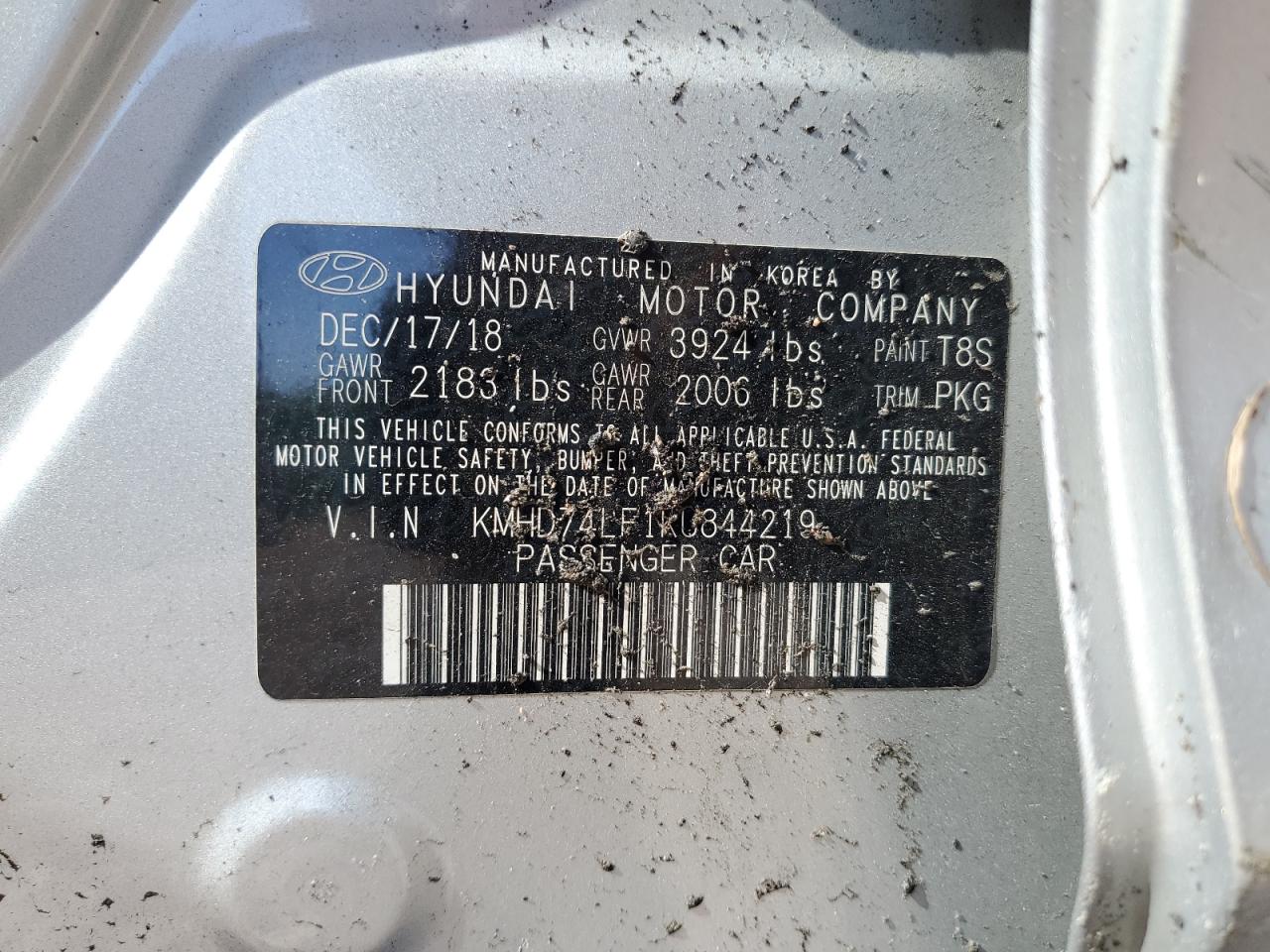 2019 Hyundai Elantra Se VIN: KMHD74LF1KU844219 Lot: 63530565