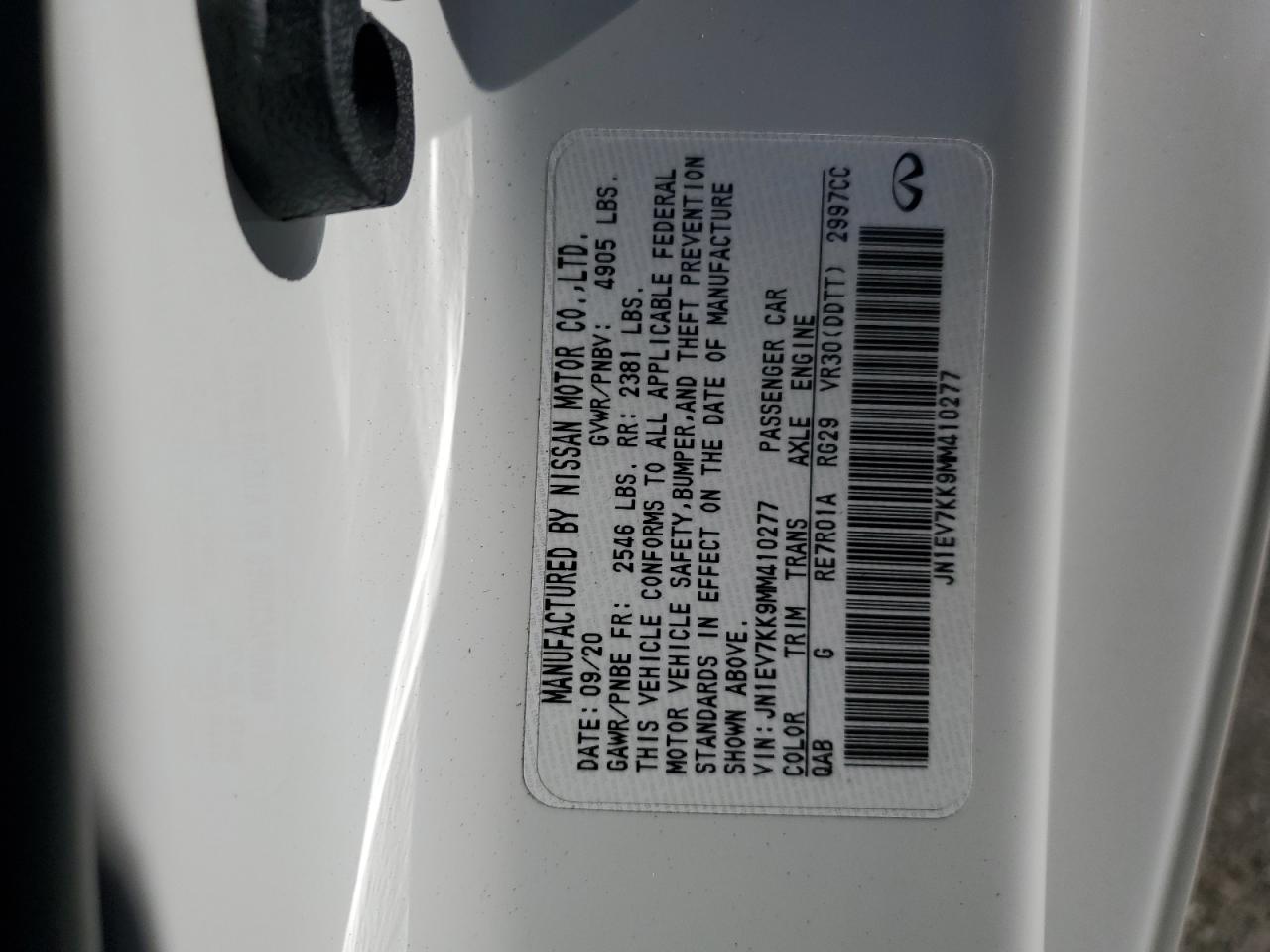 2021 Infiniti Q60 Luxe VIN: JN1EV7KK9MM410277 Lot: 63706655