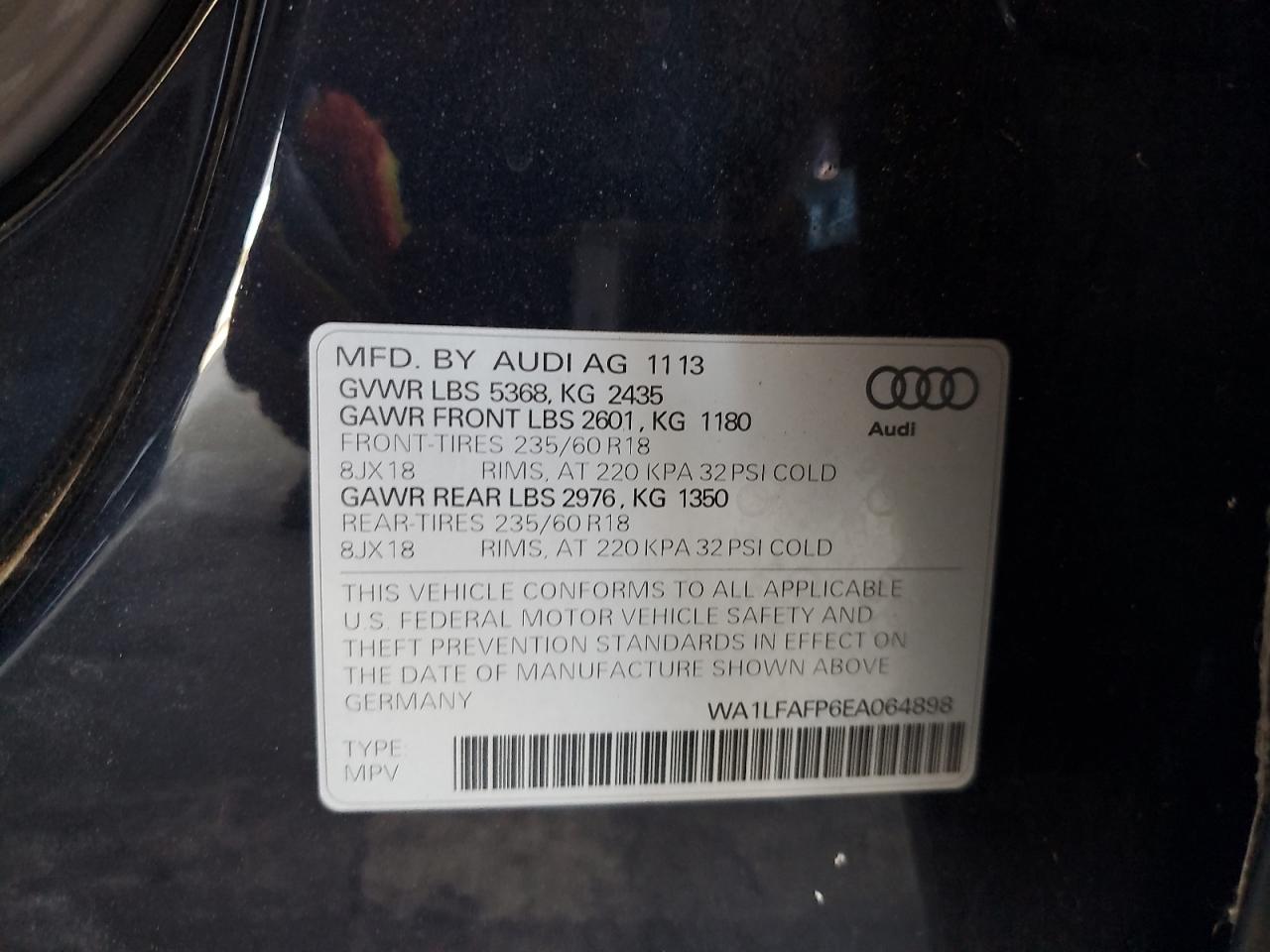 2014 Audi Q5 Premium Plus VIN: WA1LFAFP6EA064898 Lot: 64989925
