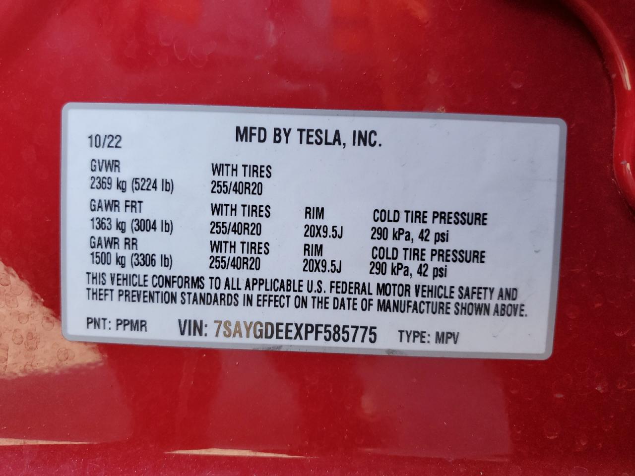 2023 Tesla Model Y VIN: 7SAYGDEEXPF585775 Lot: 66734505