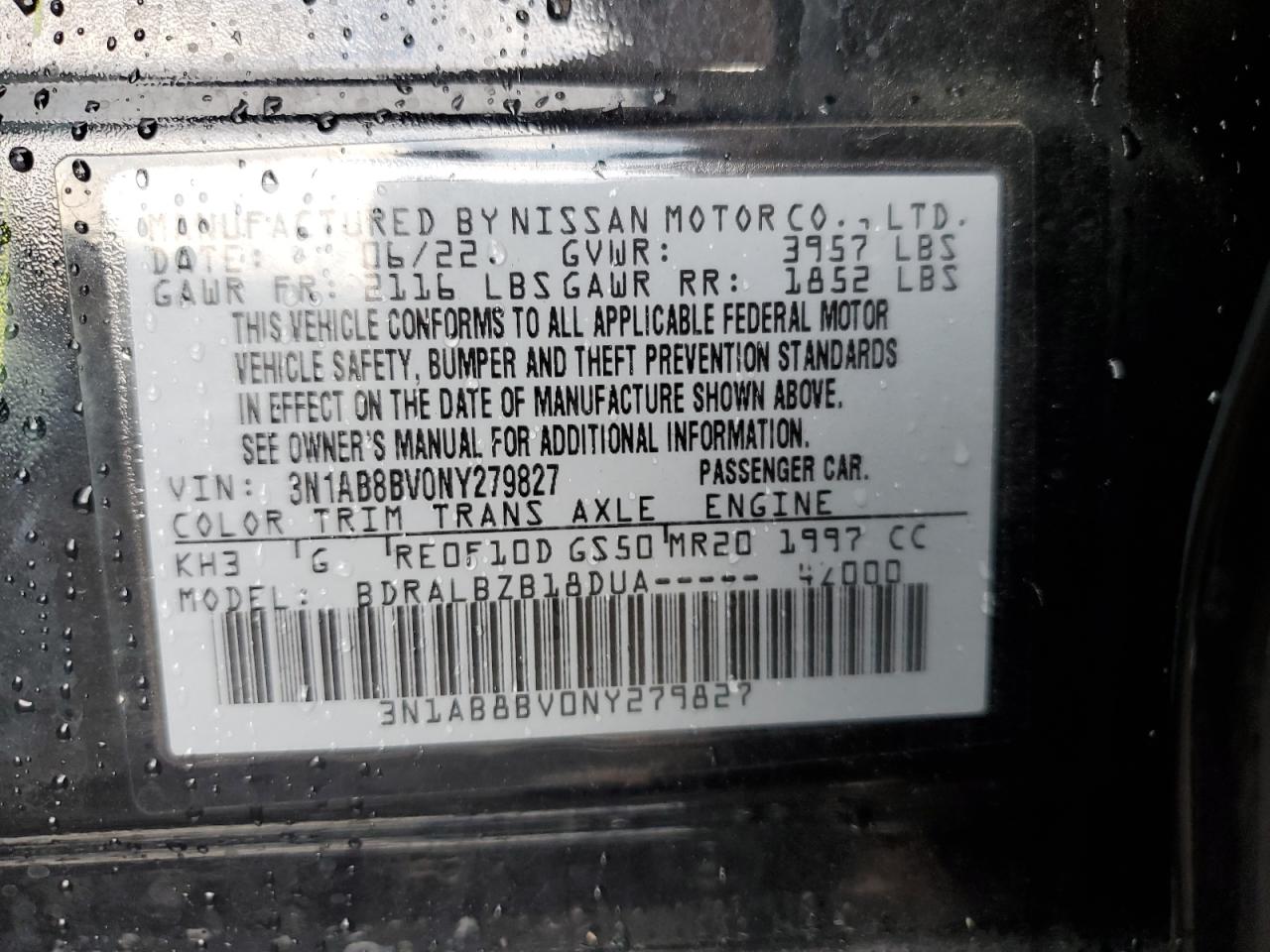 2022 Nissan Sentra S VIN: 3N1AB8BV0NY279827 Lot: 64298065