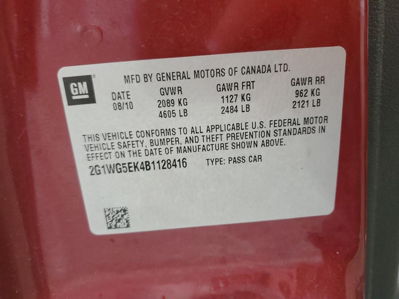 2011 Chevrolet Impala Lt VIN: 2G1WG5EK4B1128416 Lot: 63629675