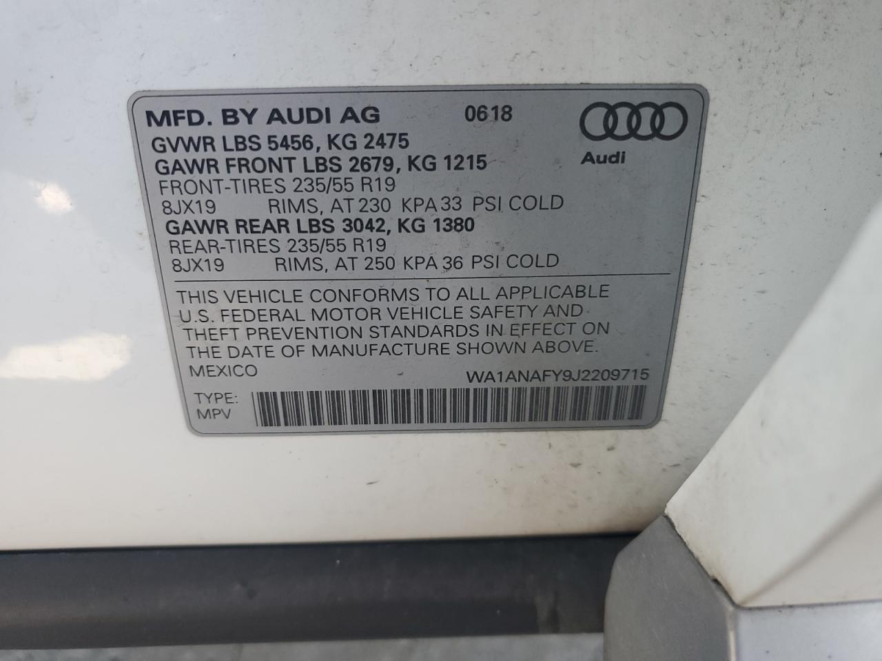 wa1anafy9j2209715 WA1ANAFY9J2209715 2018 Audi Q5 Premium
