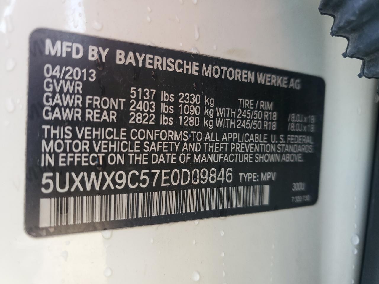2014 BMW X3 xDrive28I VIN: 5UXWX9C57E0D09846 Lot: 63753925