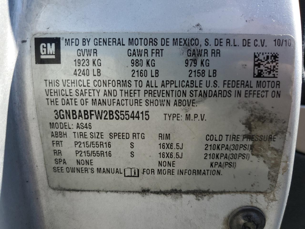 3gnbabfw2bs554415 3GNBABFW2BS554415 2011 Chevrolet Hhr Lt