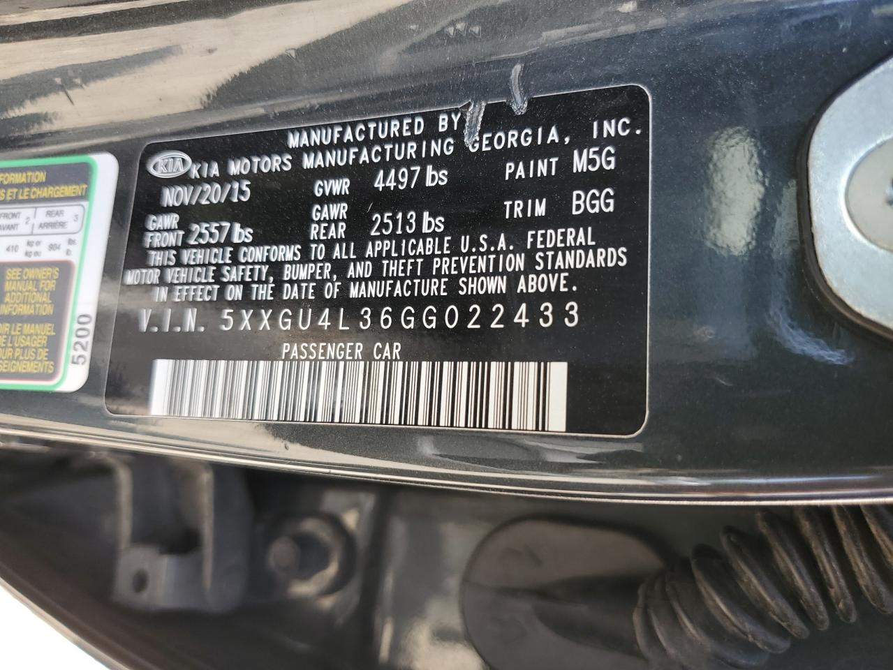 2016 Kia Optima Ex VIN: 5XXGU4L36GG022433 Lot: 65420345