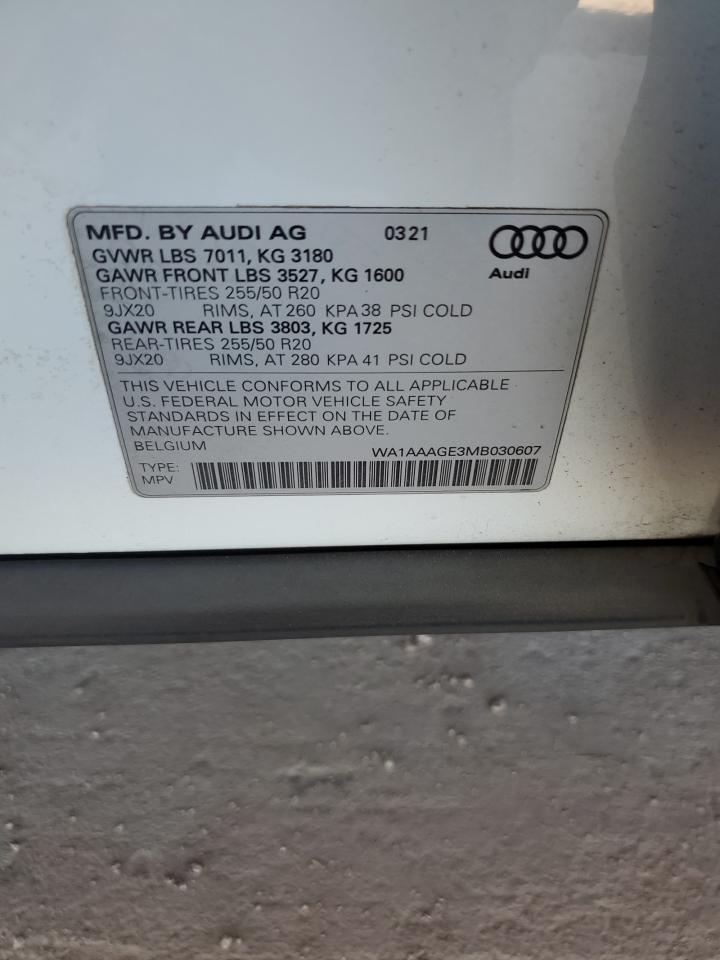 wa1aaage3mb030607 WA1AAAGE3MB030607 2021 Audi E-Tron Premium