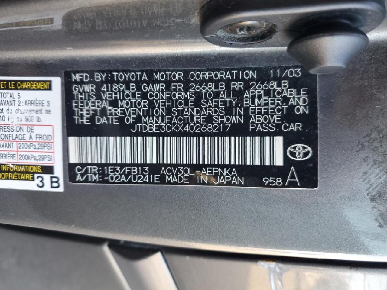 2004 Toyota Camry Le VIN: JTDBE30KX40268217 Lot: 45246795