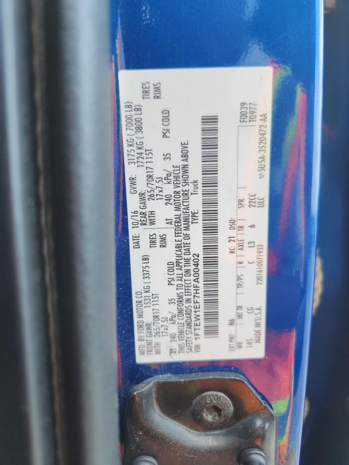 2017 Ford F150 Supercrew VIN: 1FTEW1EF7HFA00402 Lot: 64907035
