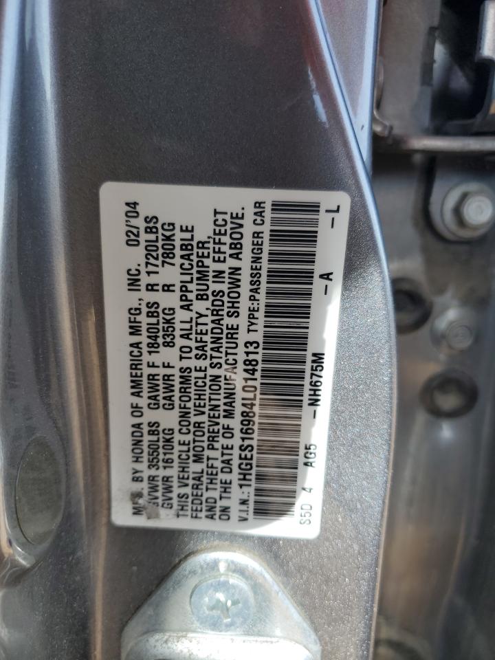 2004 Honda Civic Lx VIN: 1HGES16984L014813 Lot: 63298915
