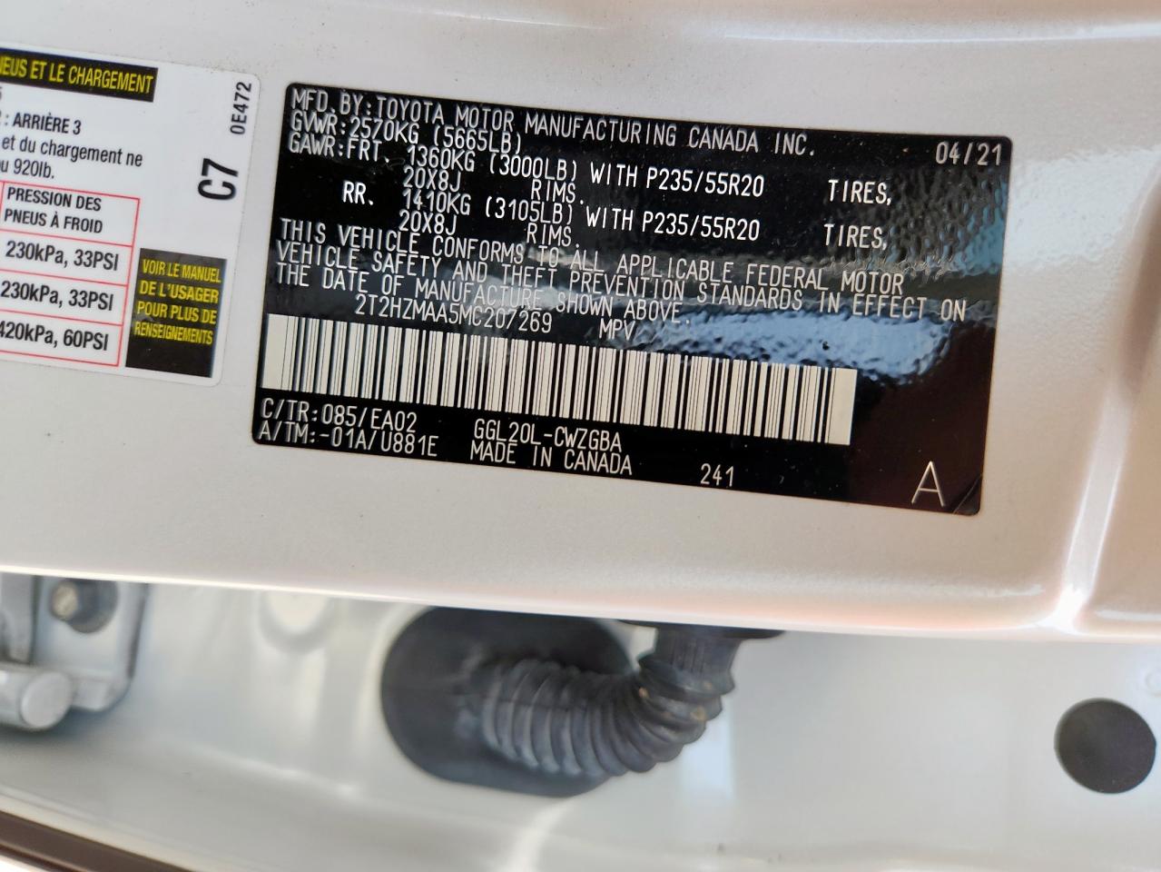 2021 Lexus Rx 350 VIN: 2T2HZMAA5MC207269 Lot: 64438845