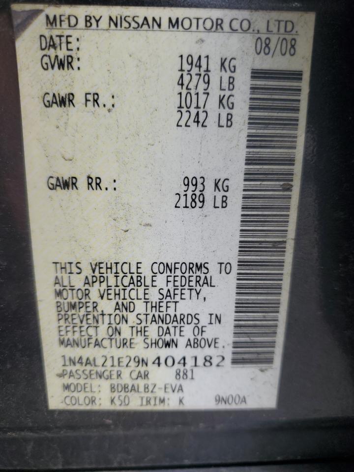 2009 Nissan Altima 2.5 VIN: 1N4AL21E29N404182 Lot: 63316705